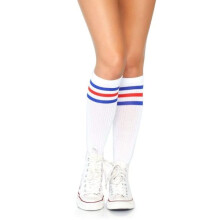Leg Avenue Athletic striped knee highs. White/Blue Color