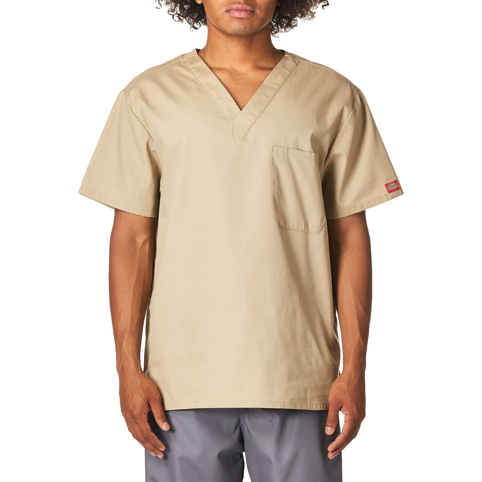 Dickies Mens Signature V-Neck Scrubs Shirt  Khaki  Small