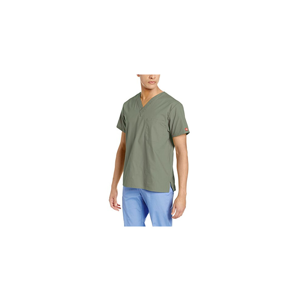 Dickies Mens Signature V-Neck Scrubs Shirt  Olive  Large