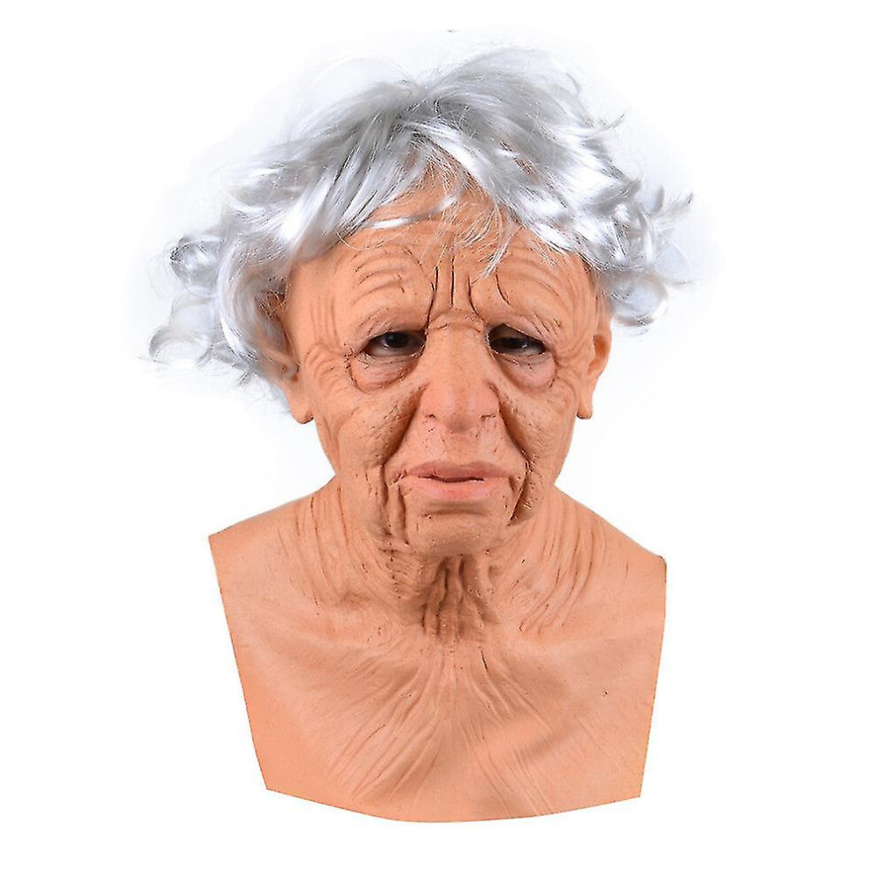 (Grandma) Grandma Grandpa Face Wig Halloween Mask Costume Festival Cosplay Party Supplies Masque Scary Adult Kids Not,Specified