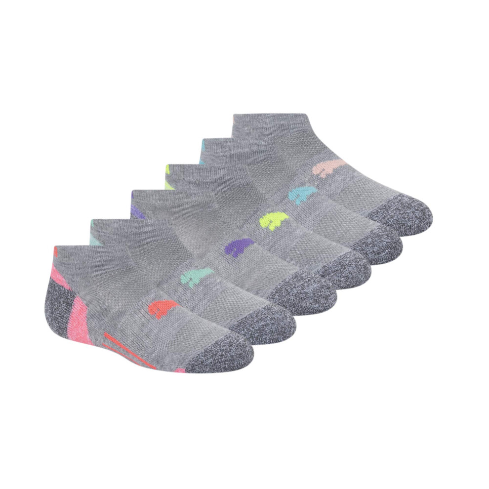 PUMA Kids Big girls 6 Pack Low cut Socks  greyPink  9-11