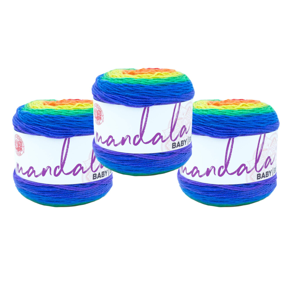 (3 Pack) Lion Brand Yarn Mandala Baby Yarn  Rainbow Falls