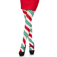 Collants Leg Avenue Holiday rayures ruban. Couleur vert/rouge