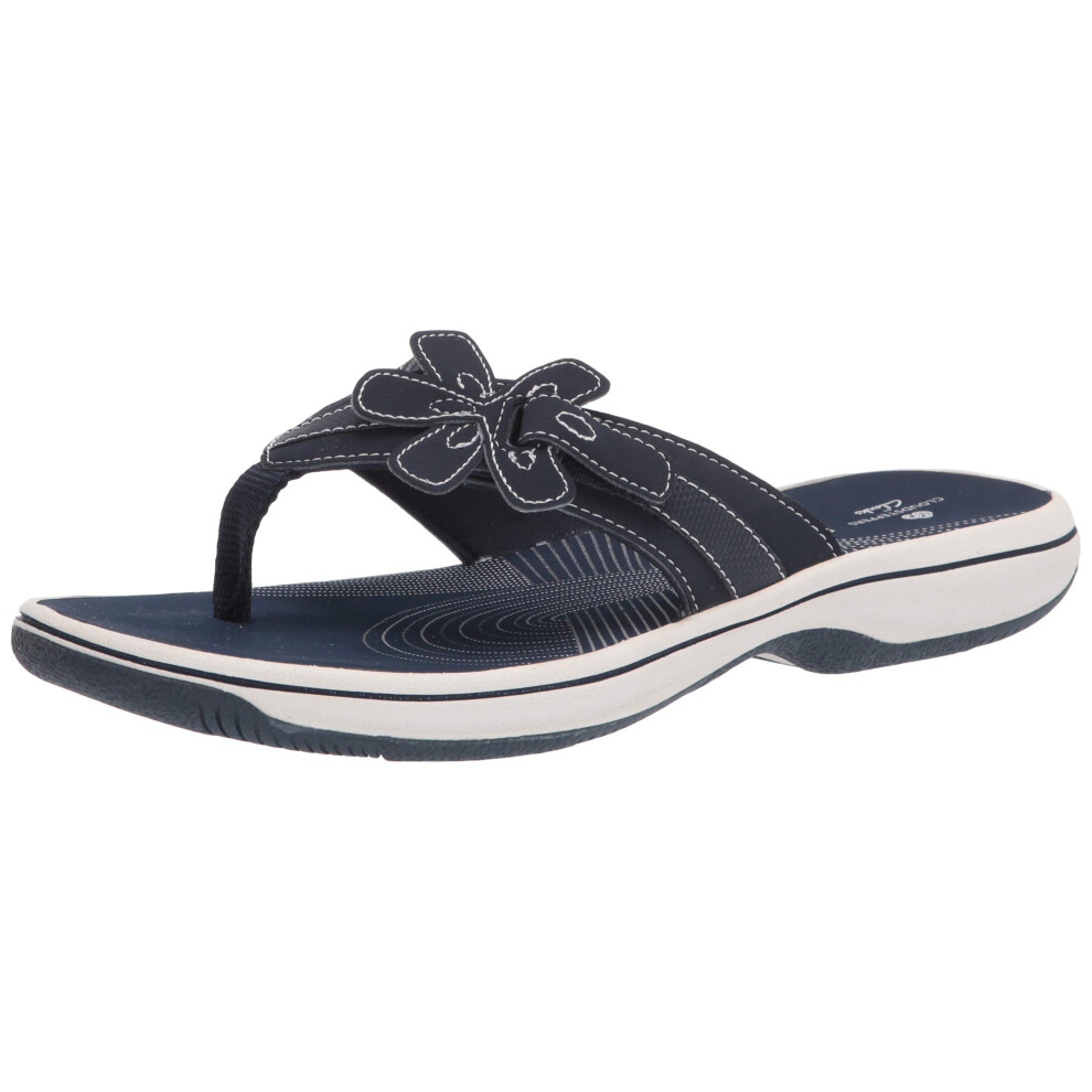 clarks Womens Brinkley Flora Flip-Flop  Navy Synthetic  8