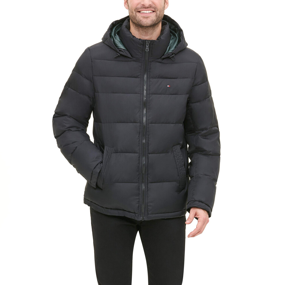 Tommy Hilfiger Men's Hooded Puffer Jacket  Black  X-Large