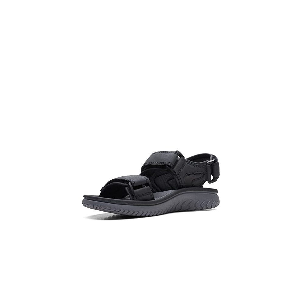 Clarks Wesley Bay Flat Sandal  Black Synthetic  12 Medium