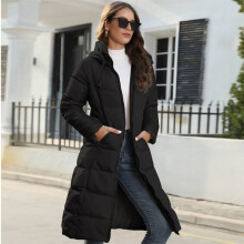 (Black, M) Warm Winter Women Padded Puffer Jacket Ladies Long Hooded Parka Quilted Coat