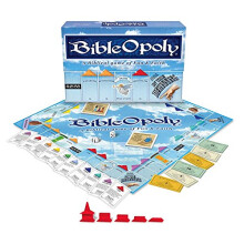 Late for the Sky Bibleopoly Blue - Bible-Themed Monopoly-Style Educational Family Board Game for 2-6 Players; Earn Offerings to Build a Church