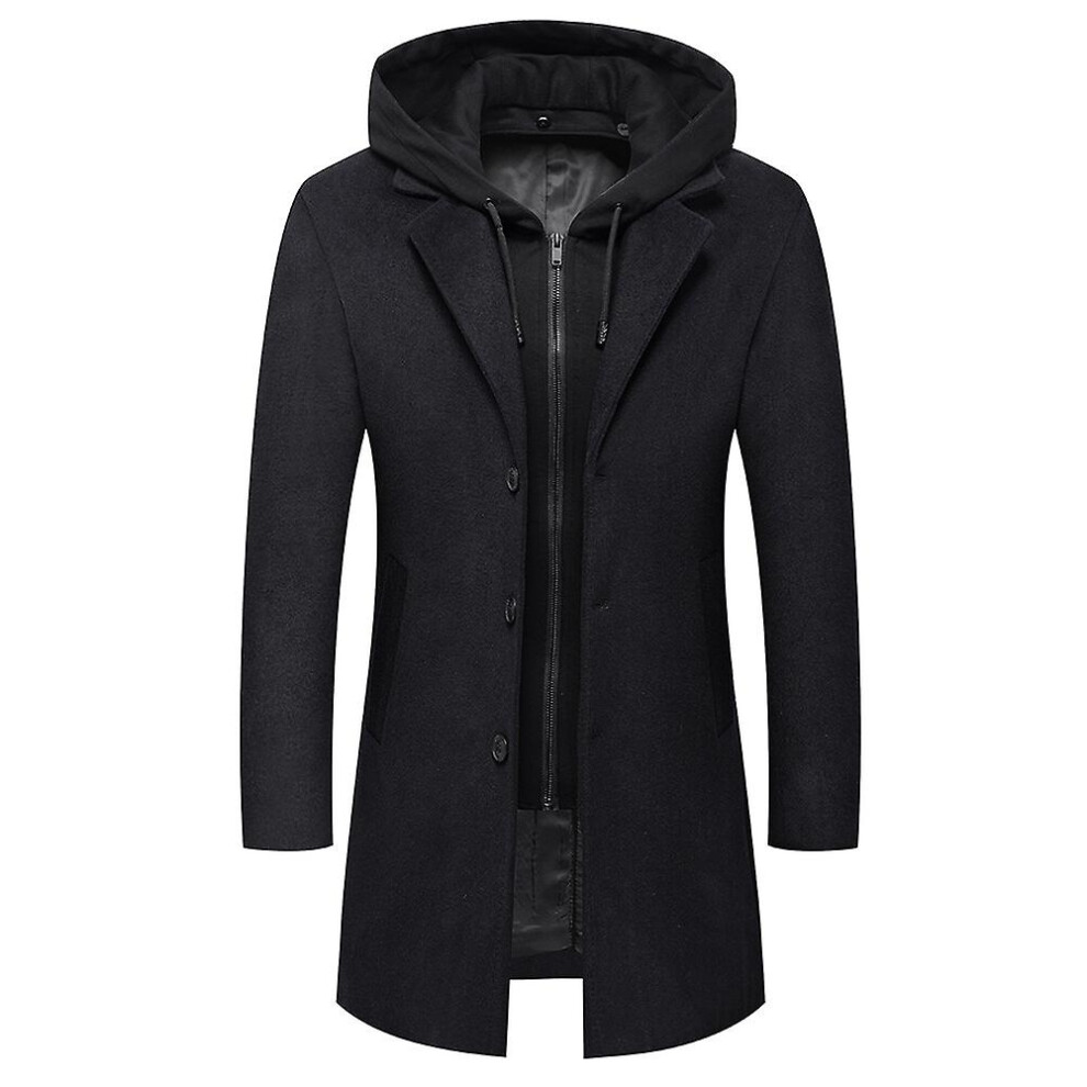 (Allthemen Mens Winter Hooded Solid Color Lapel Mid-length Loose Fit Coat) Allthemen Mens Winter Hooded Solid Color Lapel Mid-length Loose Fit Coat