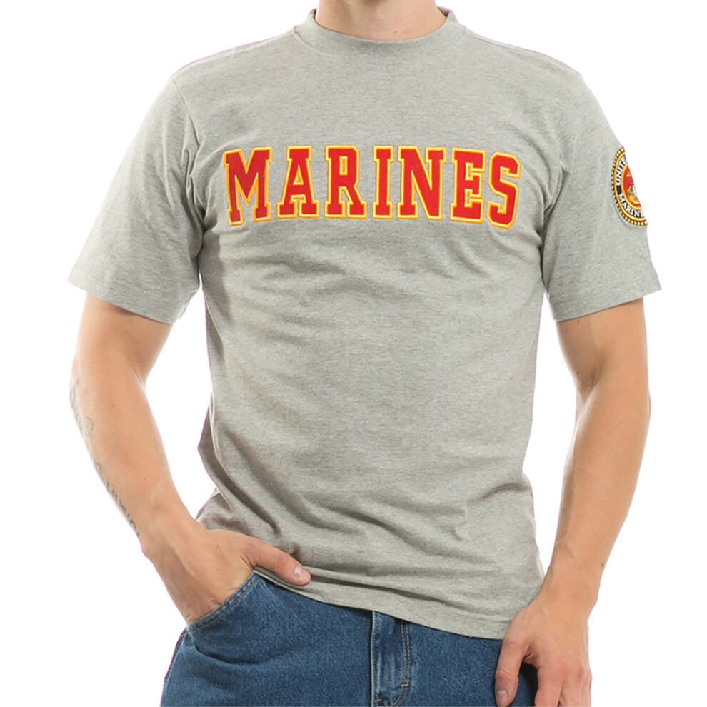 T-shirt ? texte appliqu? Marines Gris XL