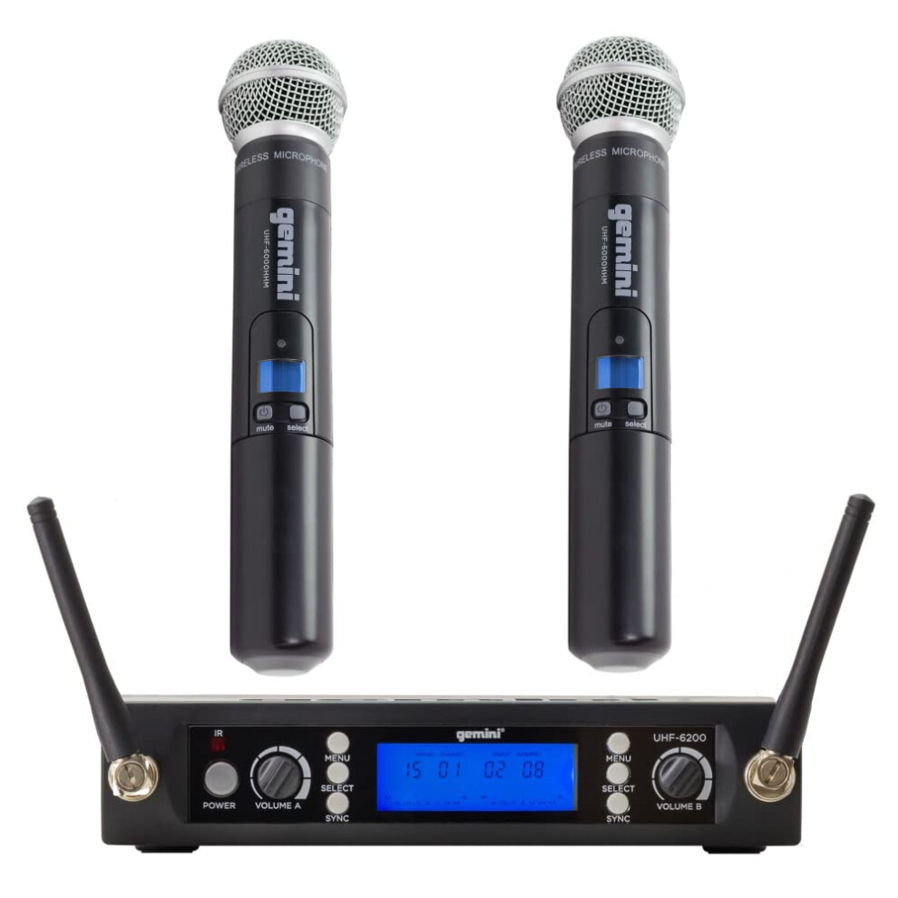 Gemini Lightweight Wireless Microphone System With Uhf Dual Channel Receiver, 2 Handheld Microphones-image