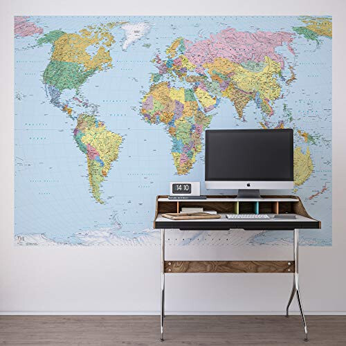 Brewster 4-050 World Map Wall Mural  Blue 1