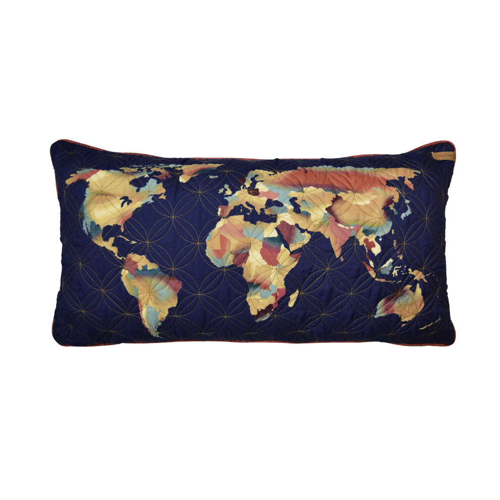 Coussin d   coratif carte du monde aux    pices et     la cannelle