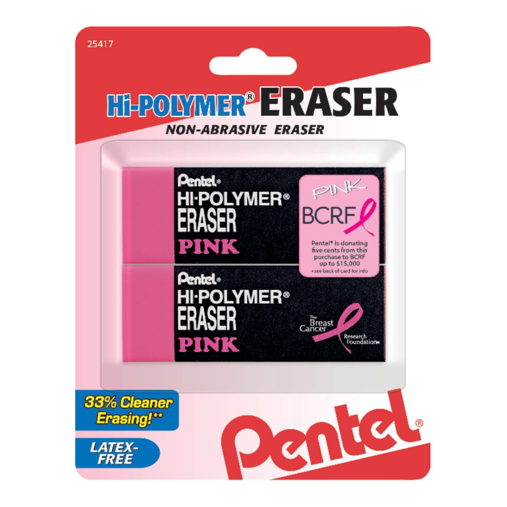 Pentel Hi-Polymer Erasers  Pink  Pack of 2