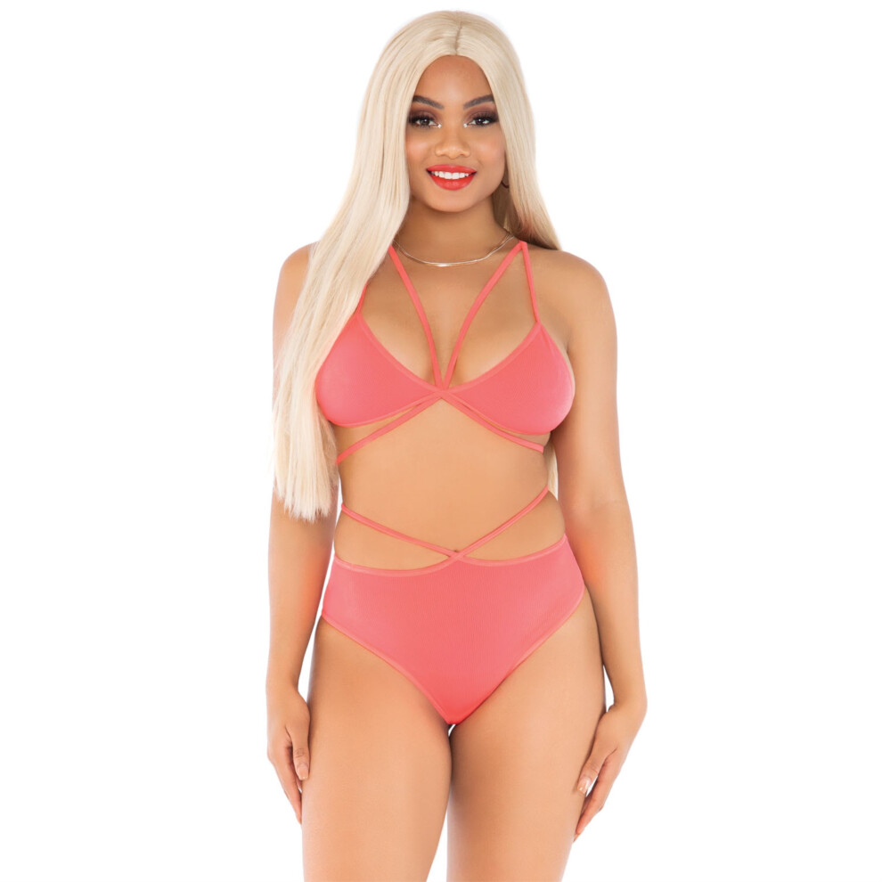 2 PC Opaque cage strap bra top - O/S / CORAL-image-OPC-PFKGCBB-NEW