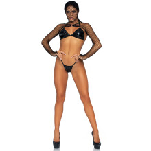 3 pezzi vinile bikini top g-strin - O/S / NERO