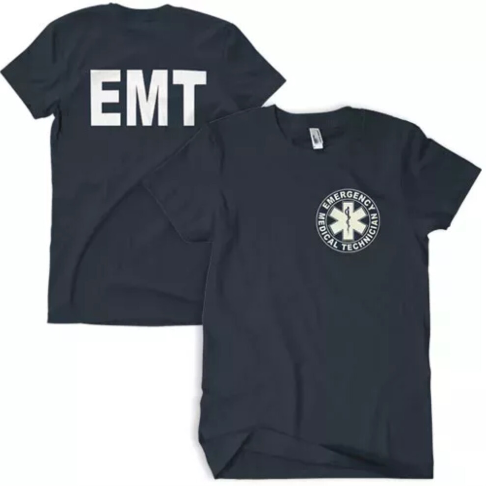 T-shirt EMT bleu marine avec impression recto verso blanche - 2XL