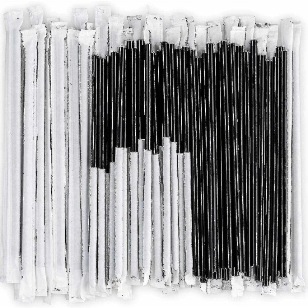 (BLACK, 1000) Clear Plastic Straws Individually Wrapped 1000 Pack - 8 Inch 0.24" Wide Drinking Straw, Bpa Free