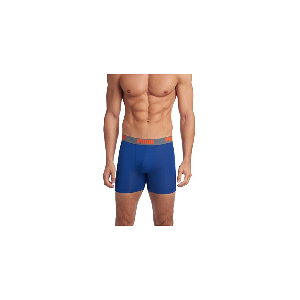 PUMA Men's 3 Pack Boxer Brief  Blue/Orange  Small