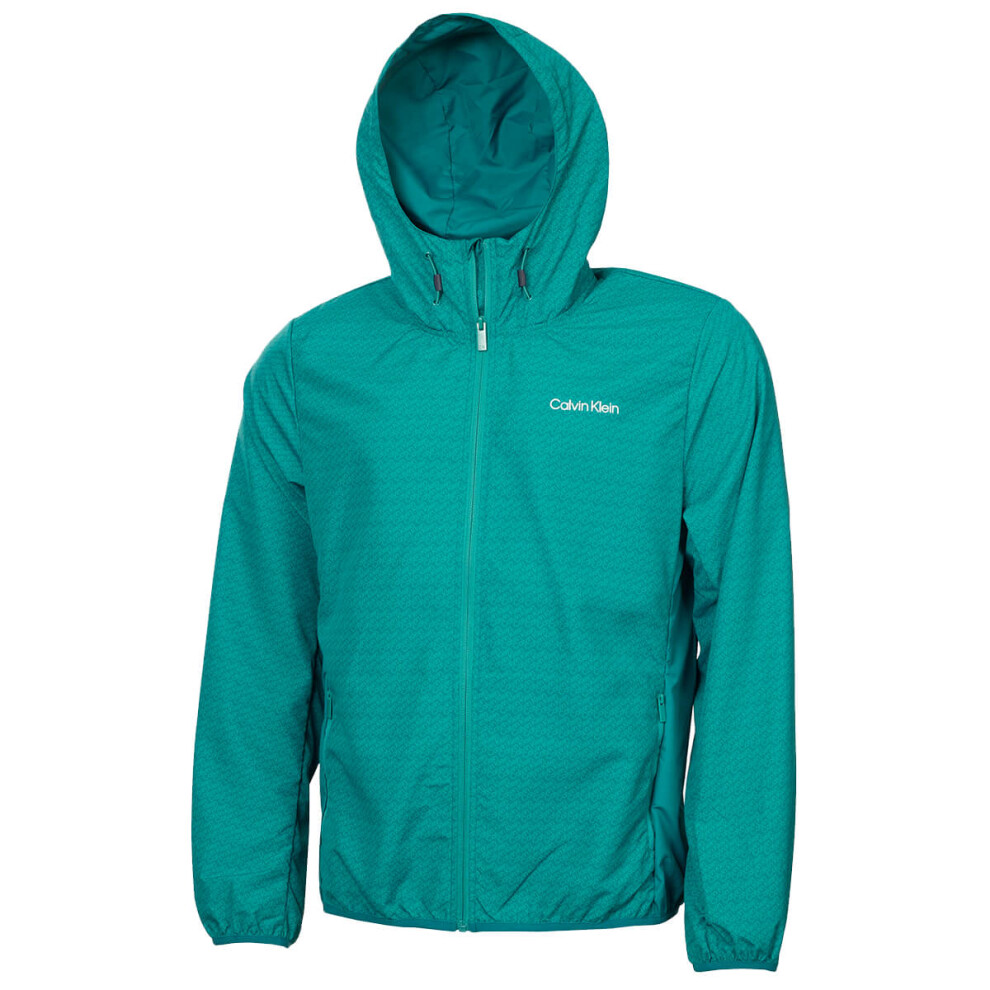 (M, Sea Green) Calvin Klein Mens Printed Water Resistant Golf Windbreaker Jacket