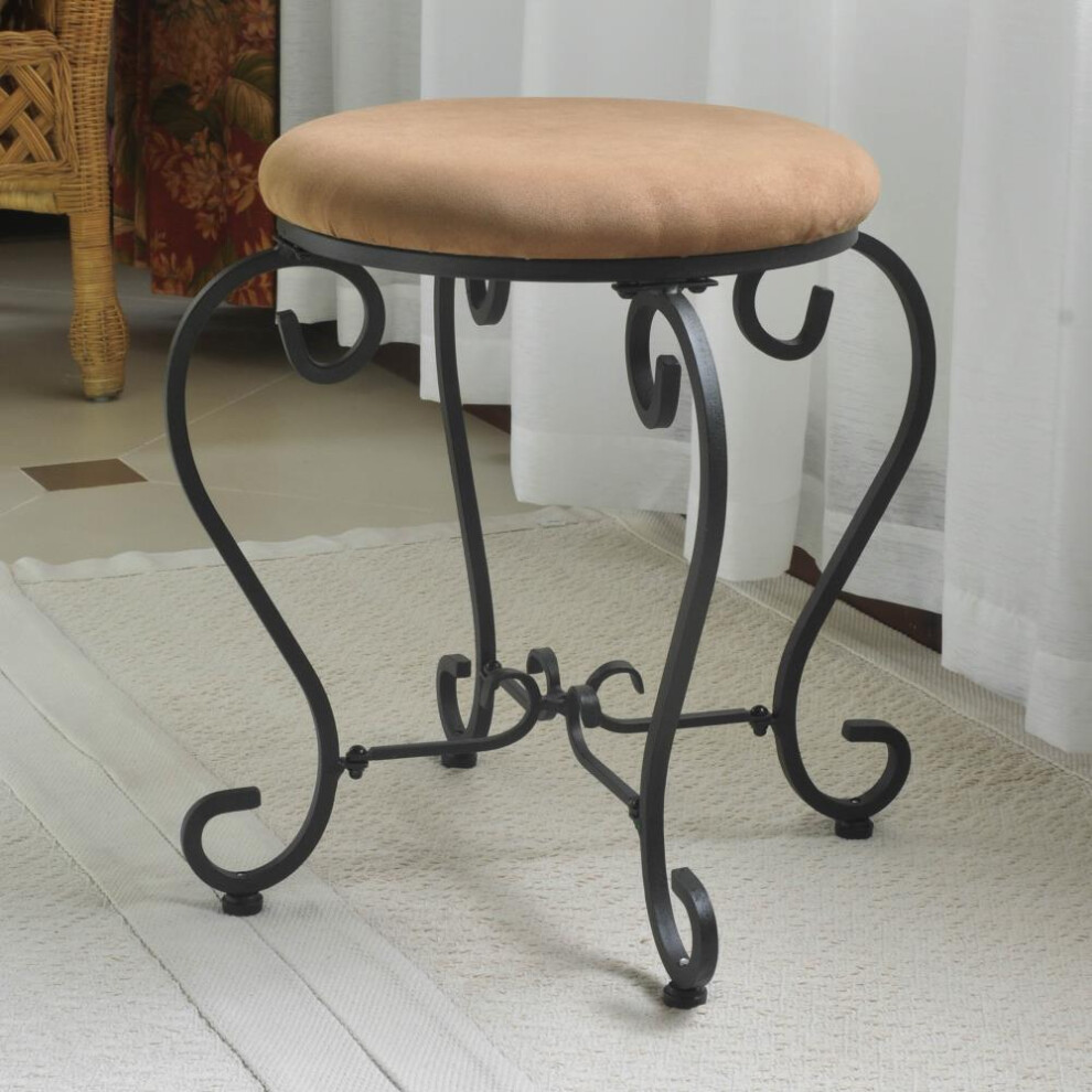 Tabouret de coiffeuse rond en fer avec coussin - Marron selle