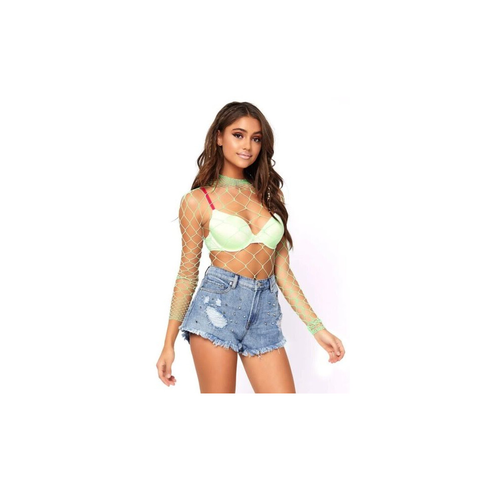 Filet de cl   ture     col haut Leg Avenue     manches longues Couleur vert fluo