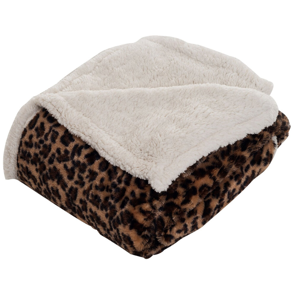 Lavish Home Throw Blanket  Fleece/Sherpa  Leopard  50 x 60