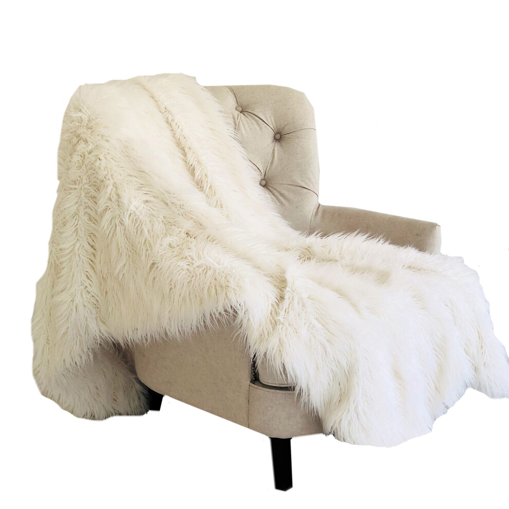 Jet    de luxe en fausse fourrure mongole blanc cass    Plutus 36 l x 60 L