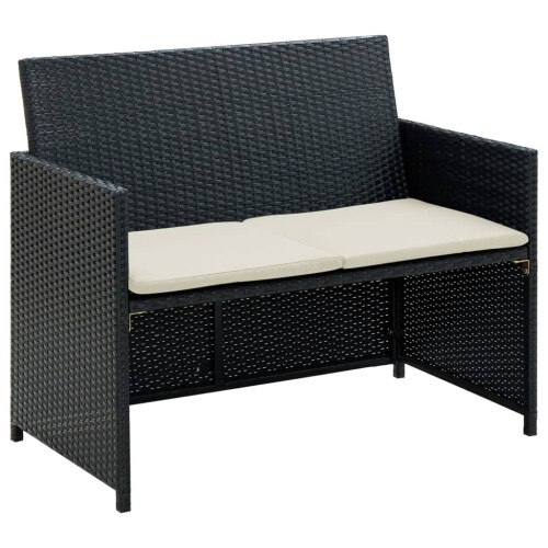 VidaXL vidaXL 2-Sitzer-Gartensofa mit Polstern Schwarz Poly Rattan