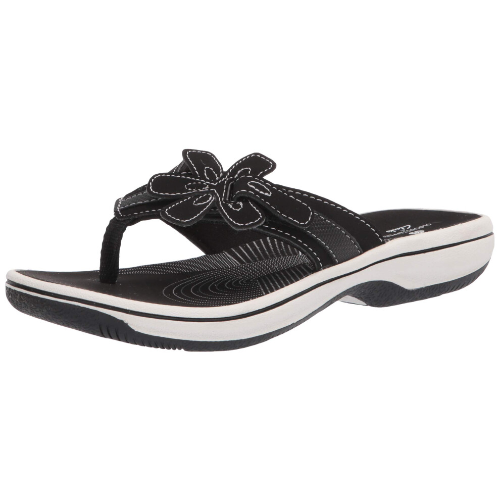 Clarks Women's Brinkley Flora Flip-Flop  Black Synthetic  8