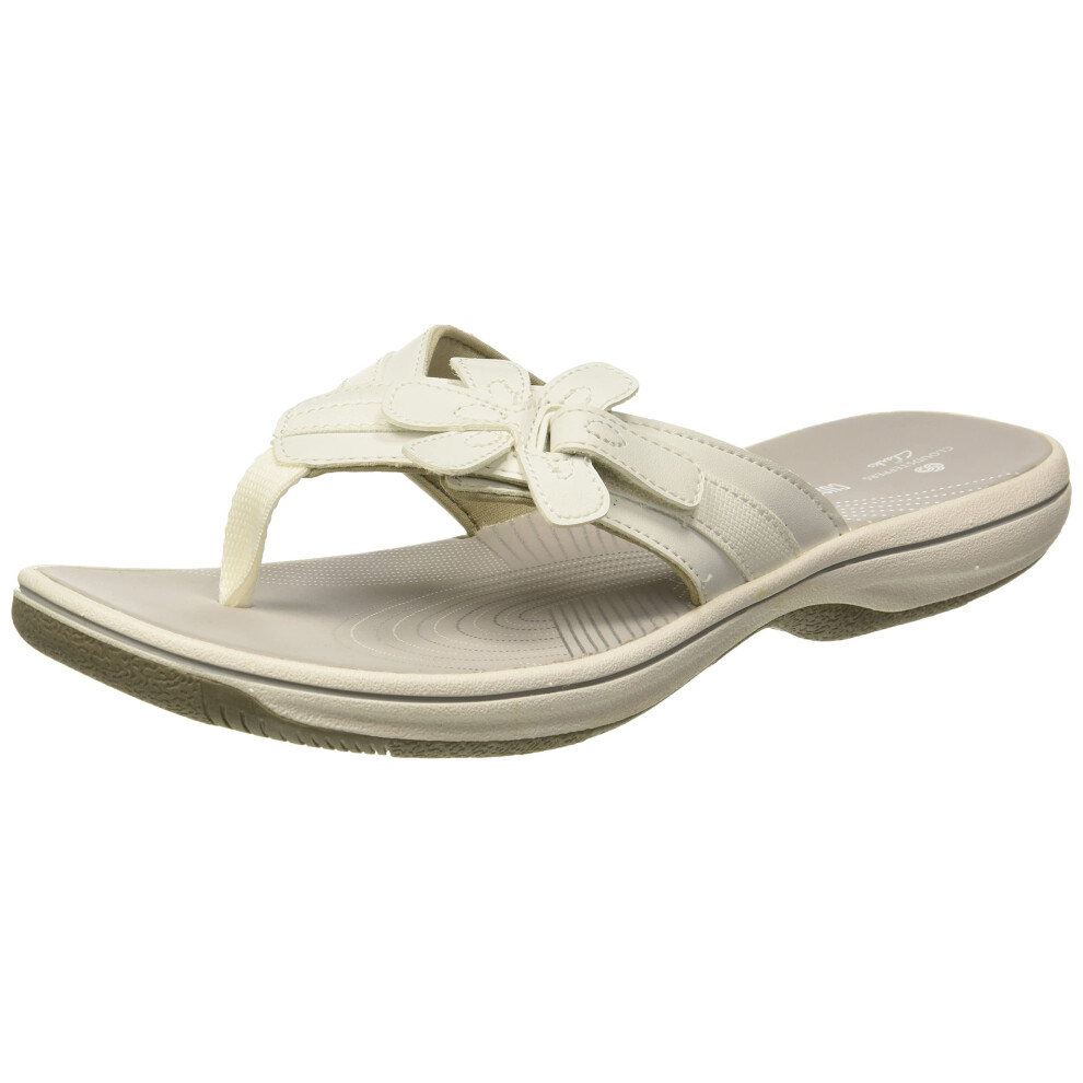 Clarks Women's Brinkley Flora Flip-Flop  White Synthetic  9