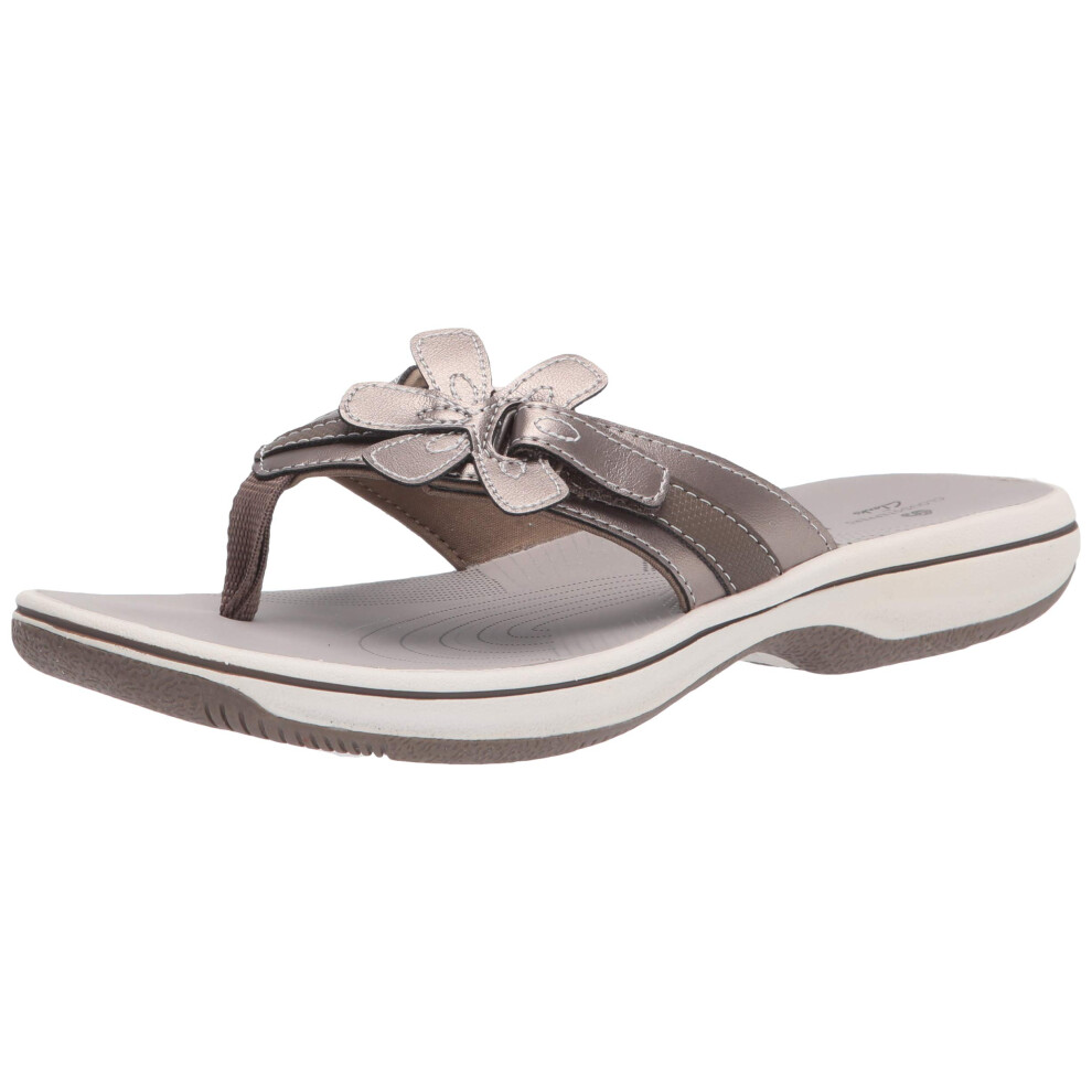 Clarks Women's Brinkley Flora Flip-Flop  Pewter Synthetic  7