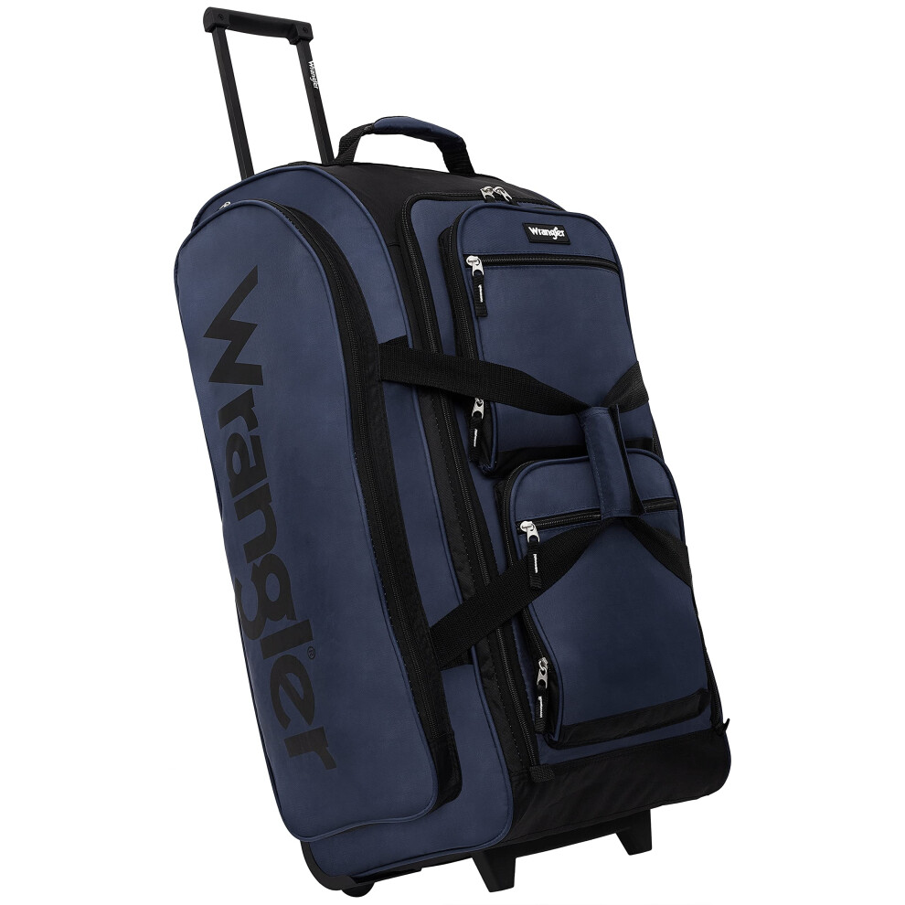 Wrangler Wesley Rolling Duffel Bag  Navy Blue  Large 30-Inch