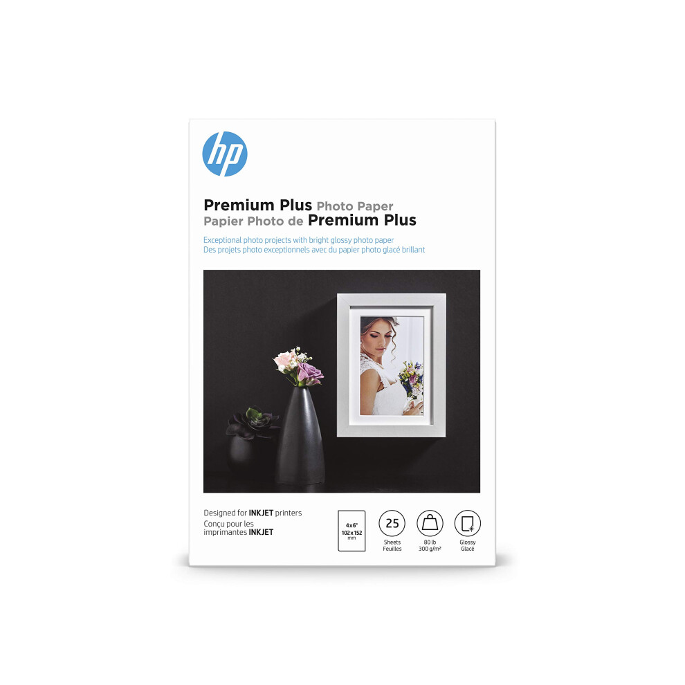 HP Premium Plus Photo Paper  Glossy  4x6  25 Sheets (4WN03A)