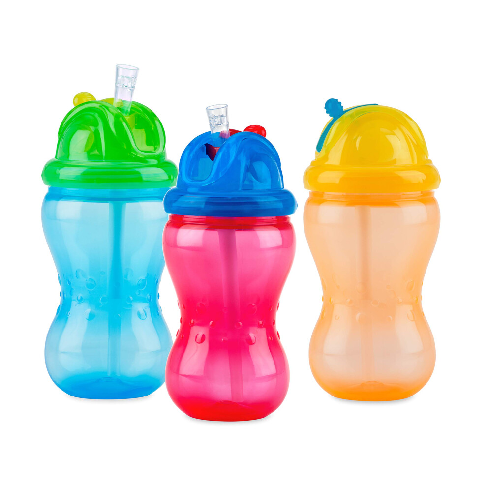 Nuby 3 Pack Boy Mega Flip It Cup with Soft Flex Straw  12 Oz