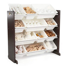 Humble Crew moderne speelgoedorganizer met 12 bakken Espresso/wit