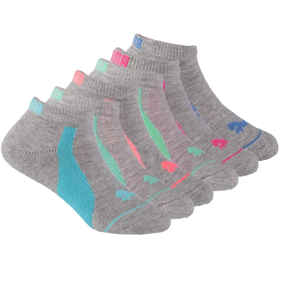 PUMA KIDS 6 PAcK LOW cUT SOcKS (5-65  Bright grey with Multi)