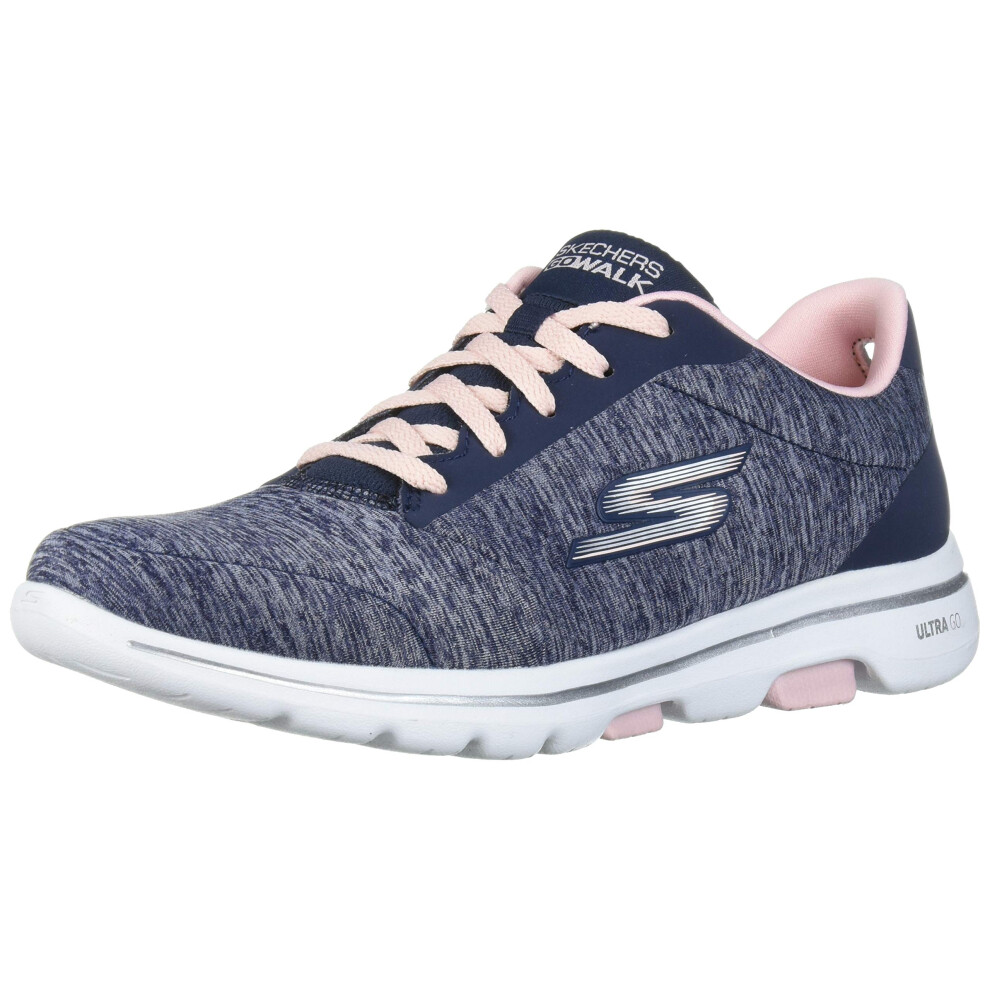 Skechers Womens gO Walk 5-True Sneaker  NavyPink  65 Medium US