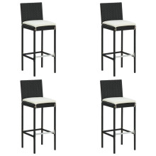 vidaXL Garten-Barhocker mit Kissen 4 Stk. Schwarz Poly Rattan