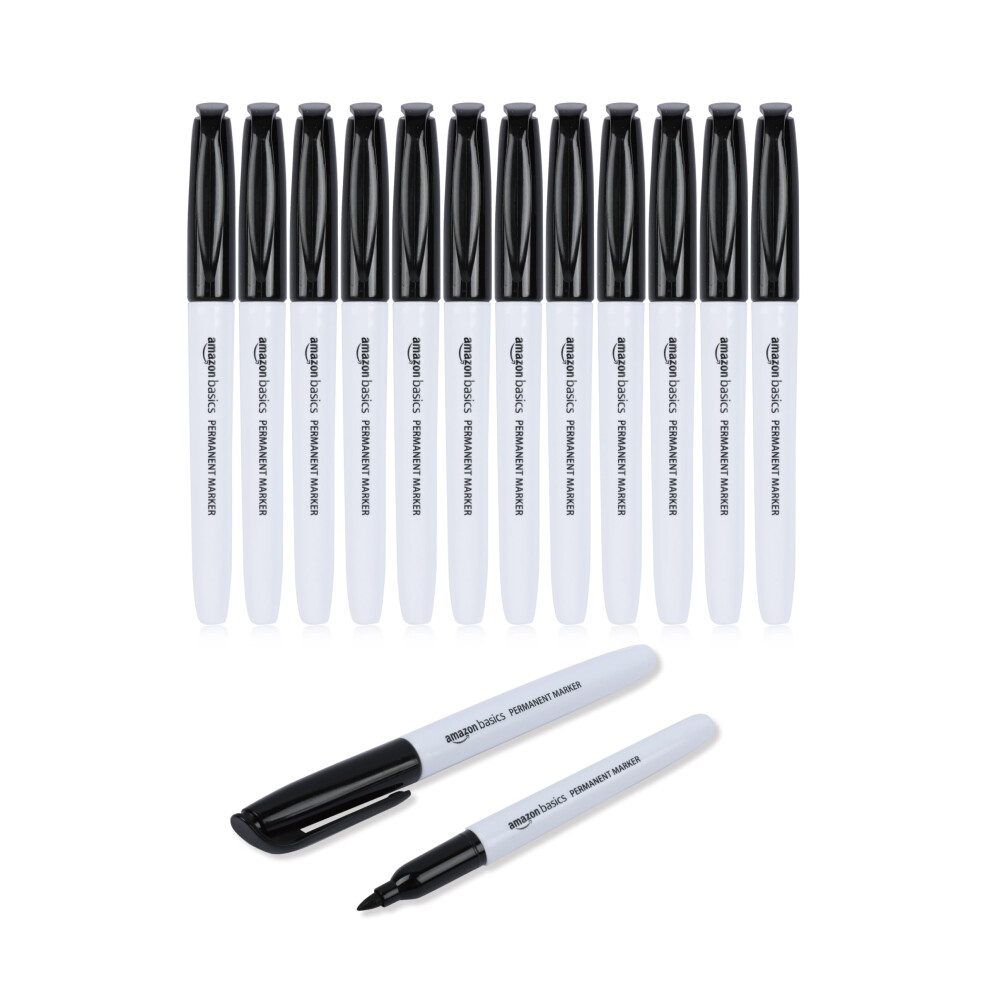 Amazon Basics Fine Point Tip Permanent Markers  Black  12-Pack