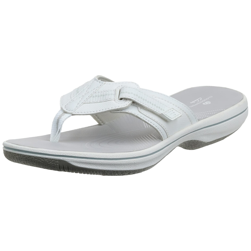 Clarks Women's Brinkley Jazz Flip Flop  White Synthetic  6 M US