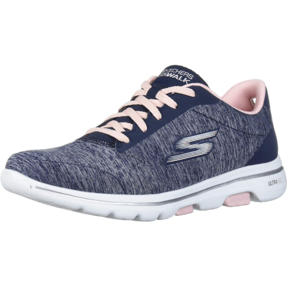 Skechers Women's Go Walk 5-True Sneaker  Navy/Pink  9 Medium US