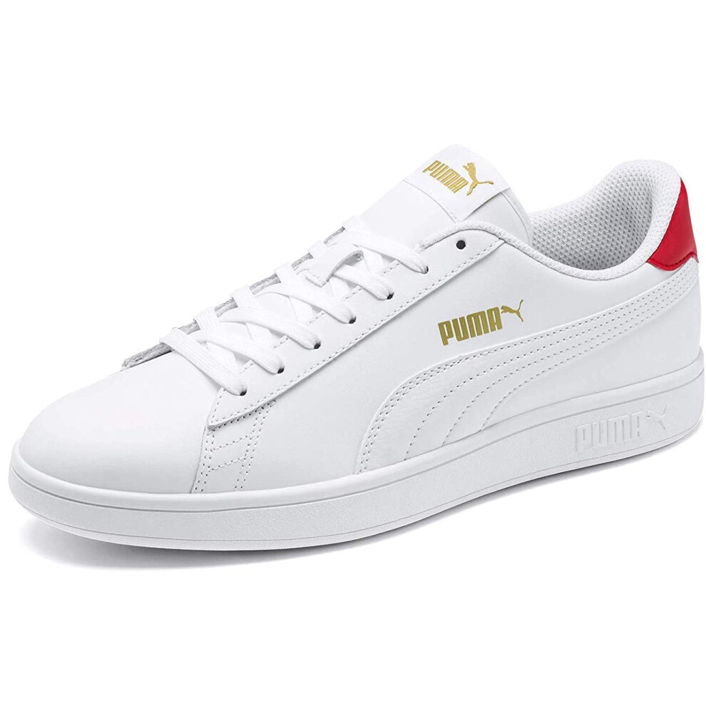 PUMA Womens Smash V2 Sneaker  White-High Risk red Team gold  12