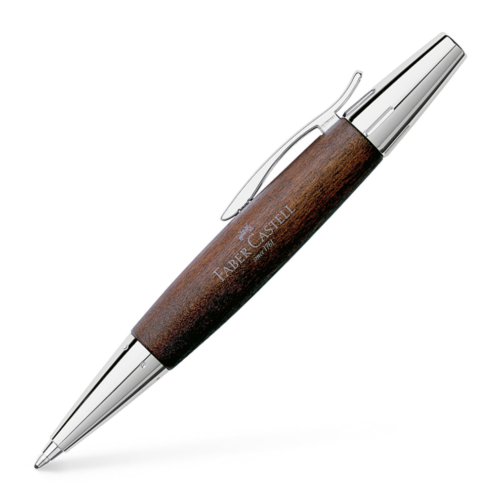 Faber Castell e-Motion Wood and Polished Chrome Ballpoint - DBR