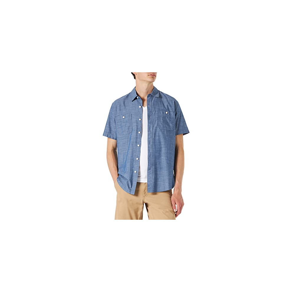 Amazon Essentials Mens Short-Sleeve chambray Shirt  Blue  Small