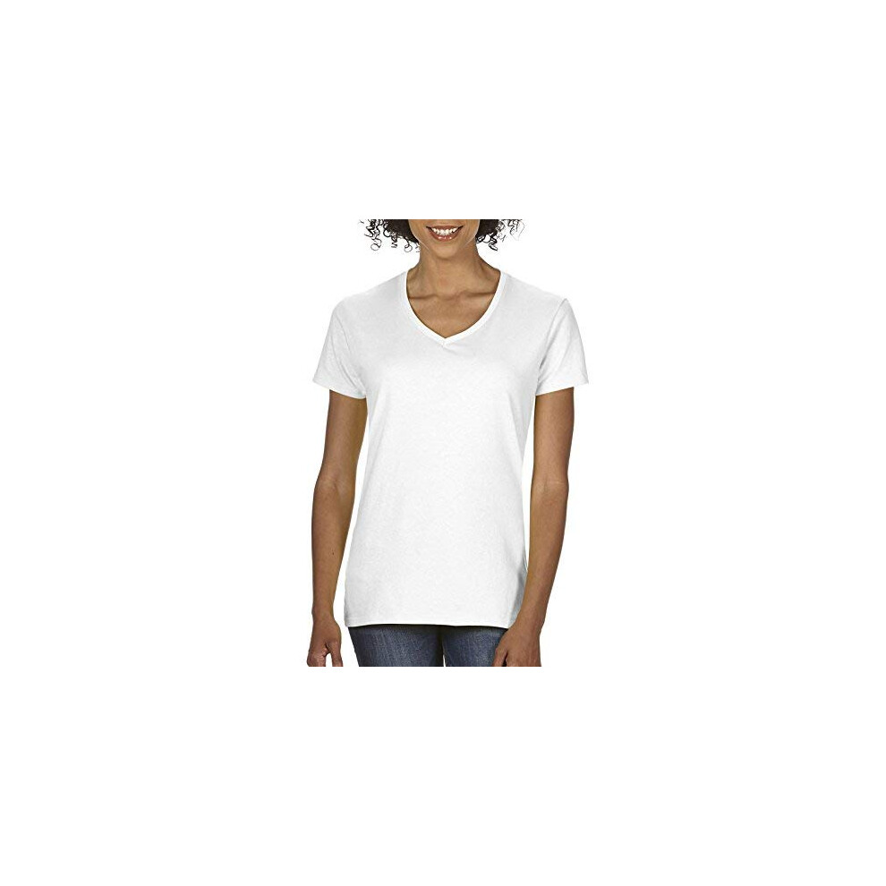 gildan Womens Heavy cotton V-Neck T-Shirt  2-Pack  White  Small