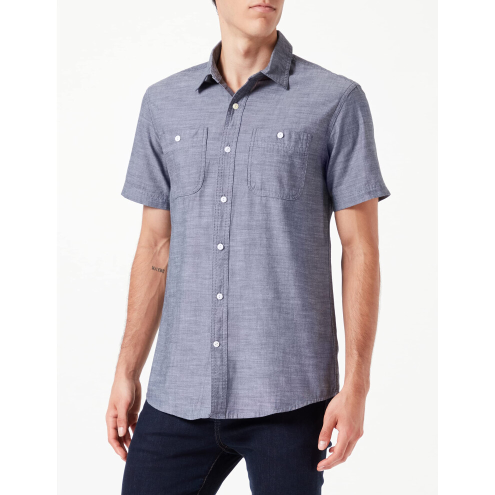 Amazon Essentials Mens Short-Sleeve chambray Shirt  grey  Large