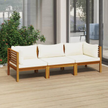 3-osobowa sofa ogrodowa, kremowe poduszki, drewno akacjowe
