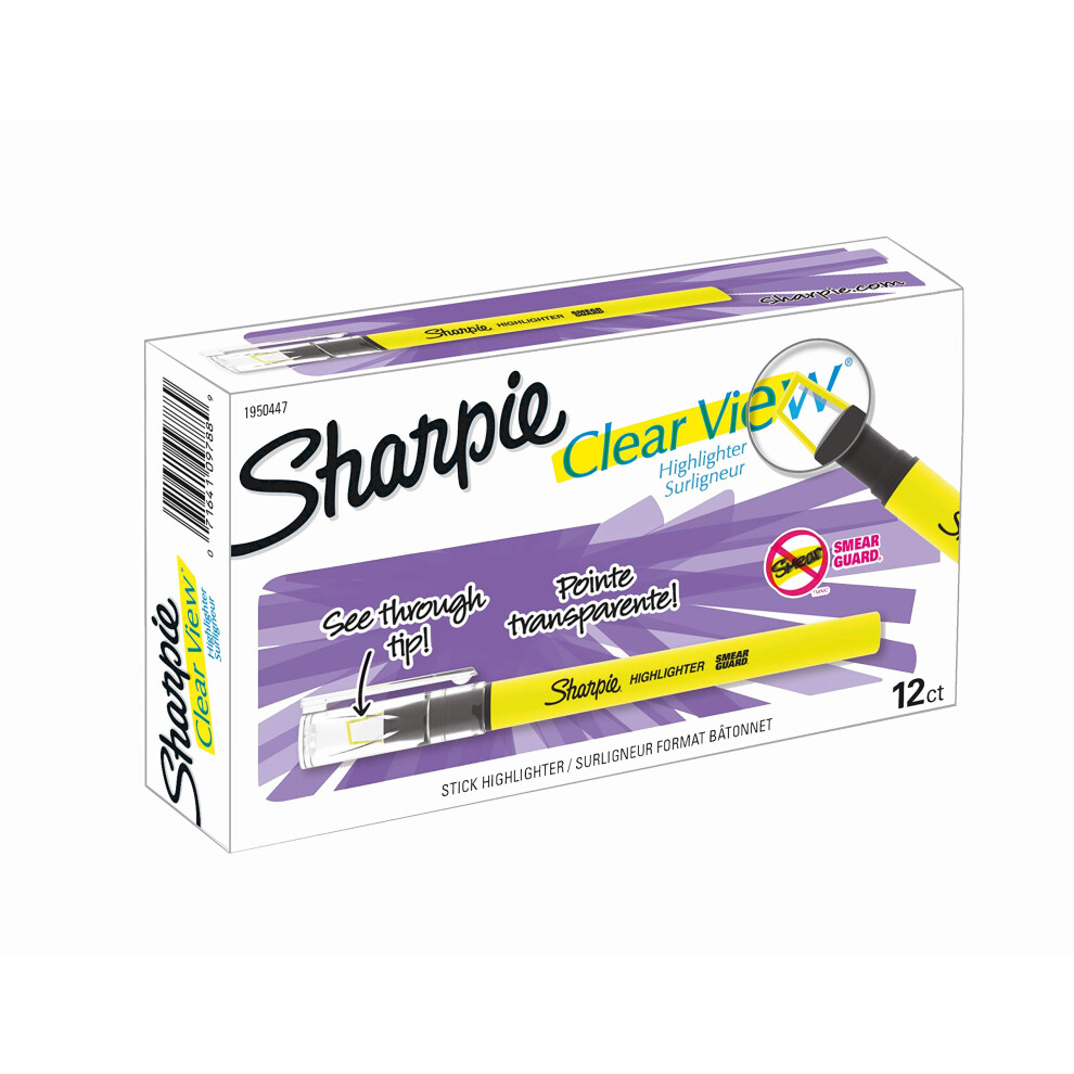 Sharpie Clear View Highlighter Stick  Yellow  12/Pack (1950746)