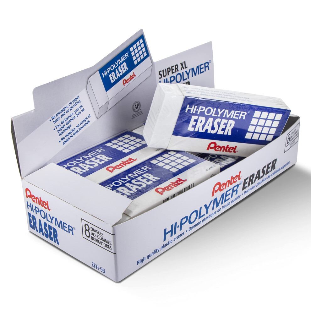 Pentel Hi-Polymer Block Eraser  Super XL White  8-pack (ZEH-99)